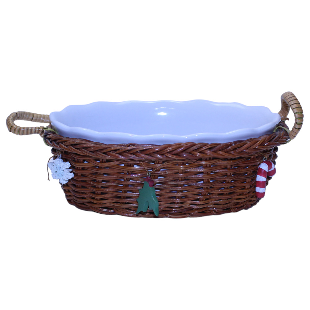 Spinnaker Snowman Serving Dishes Set of 3 With Baskets and Holiday Charms - Picture 5 of 13